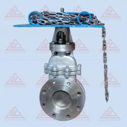 Lidded knife gate valve with Chianwheel operated