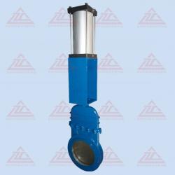 Lidded knife gate valve with pneumatic